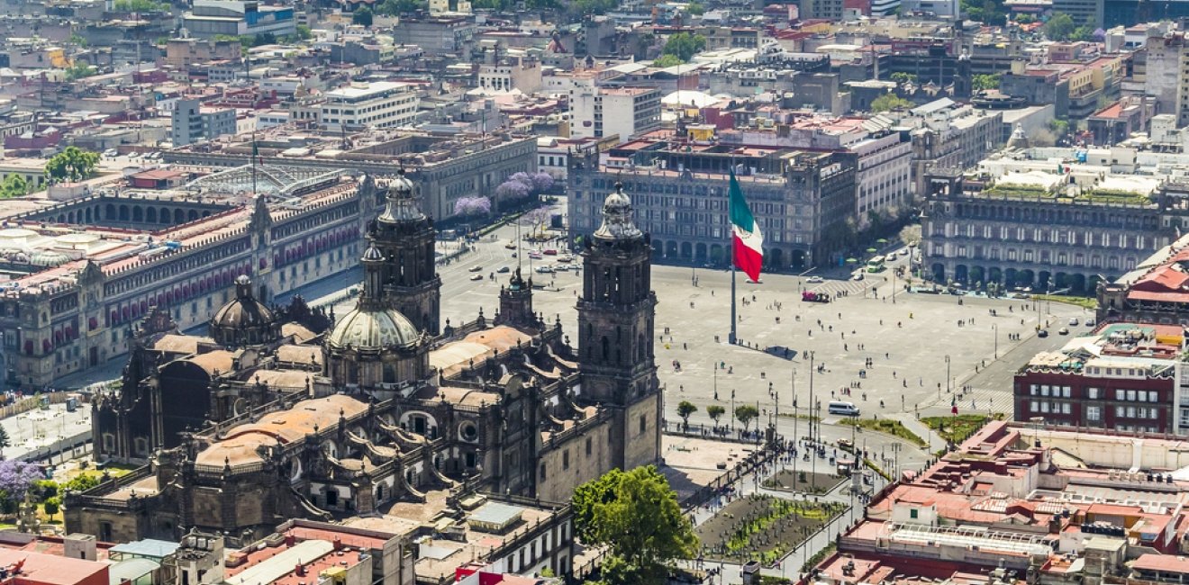 aerial view of Mexico City with zócalo, 