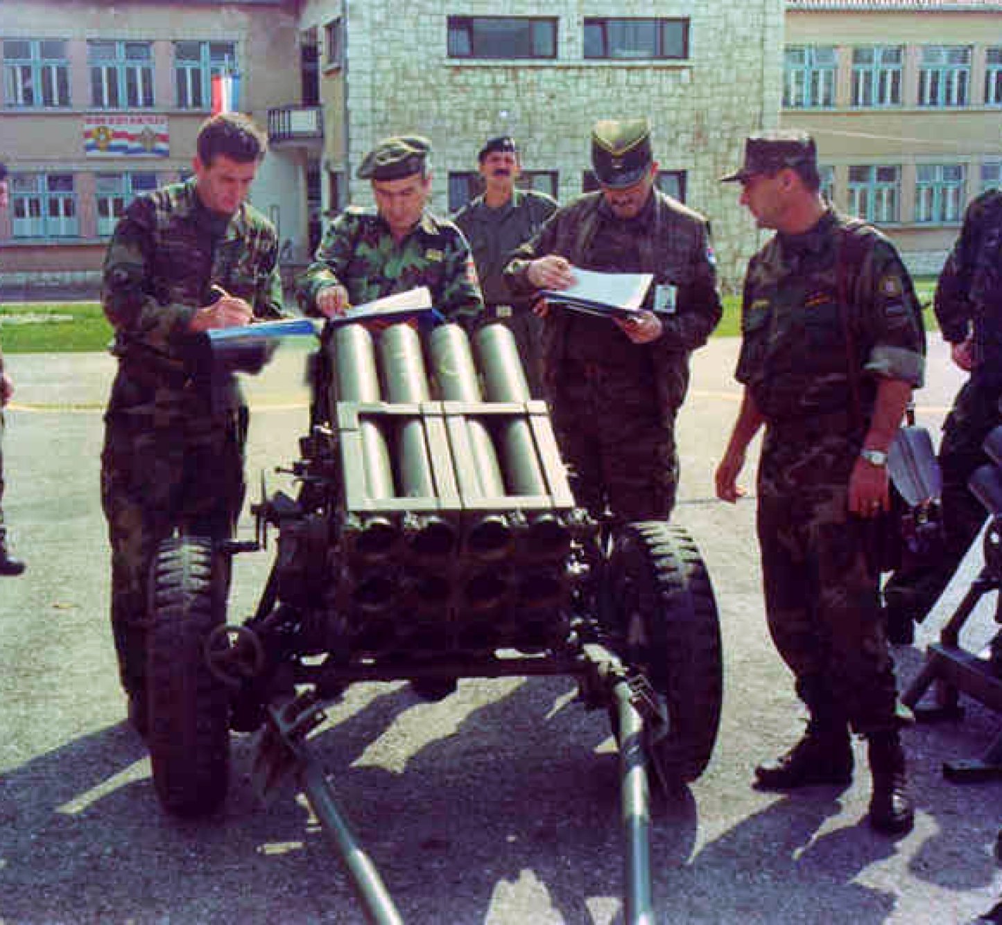 Armaments for destruction under the Agreement on Sub-regional Arms Control are registered in advance by members of an inspection team in Bosnia and Herzegovina.