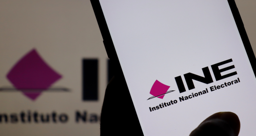 Bahia, Brazil - June 7, 2021: INE - Instituto Nacional Electoral (National Electoral Institute) logo on smartphone screen. INE México.