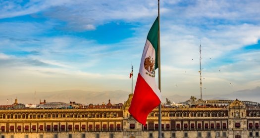 Mexican Flag Presidential National Palace Balcony Monument Zocalo Mexico City Mexico