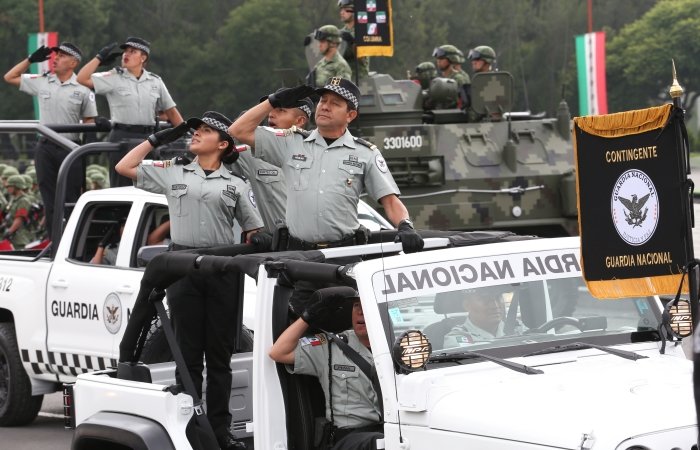 Elements of the National Guard of Mexico rehearse for the parade commemorating the day of the independence of Mexico.