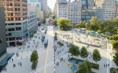 14th Street Looking West: Rendering for the Union Square Vision Plan. Marvel, courtesy of Union Square Partnership. 2021.
