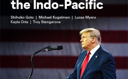 The cover of the publication featuring a photo of Donald Trump at a podium at an event.