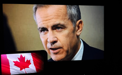 Mark Carney on video screen