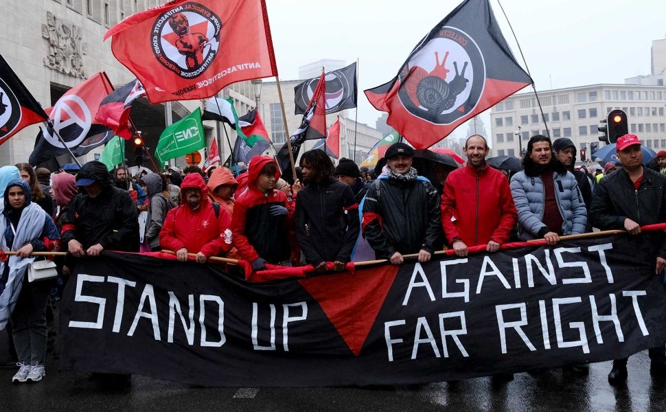 People attend a demonstration against the Far Right in Brussels, Belgium