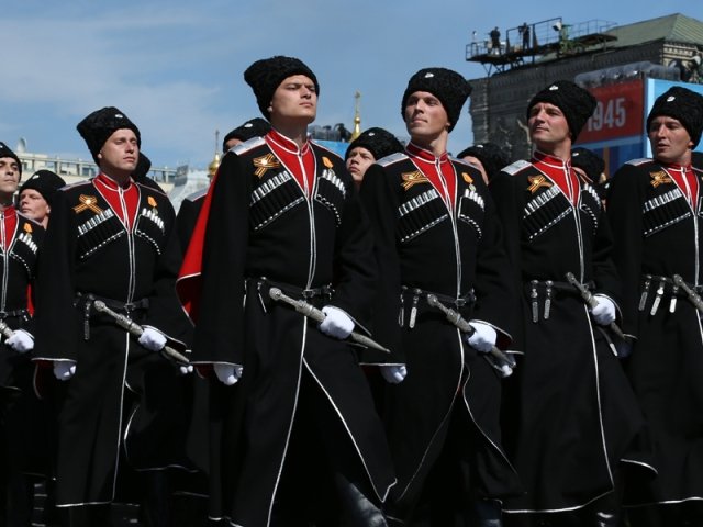 Moscow - 2015: Cossack troops parading in Red Square