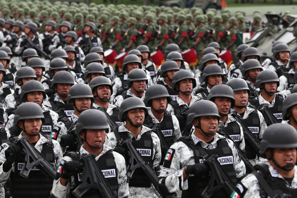 National Guard troops in formation.