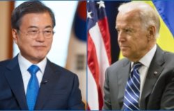 Two photos, with Moon Jae-In on the left and Joe Biden on the right.