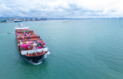 Cargo ship pulls out of port